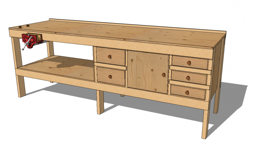 Wooden Work Table Elevation Layout in SketchUp Format