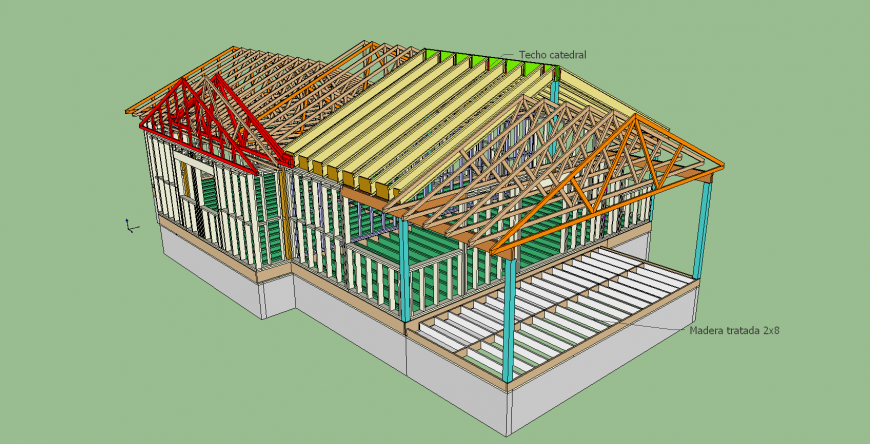 Wooden structured house 3d model cad drawing details skp file