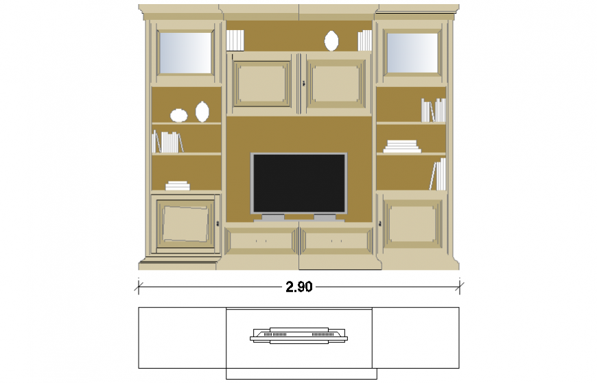 Wooden T.V furniture plan and elevation layout file