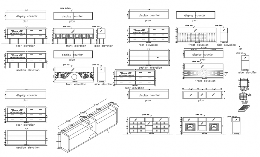 Wooden Table Elevation and Section Drawing in CAD File