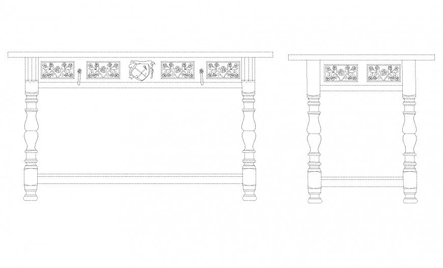 Wooden Table elevation detail dwg file