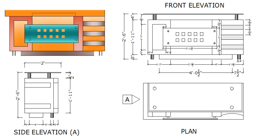 Wooden Table CAD Drawing with Elevation and Top View