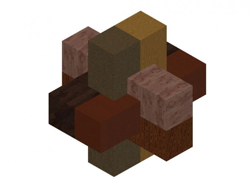 Wooden texture cube block 3d cad drawing details dwg file