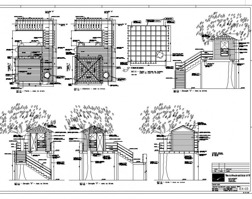 Wooden tree house detail drawing in dwg AutoCAD file.
