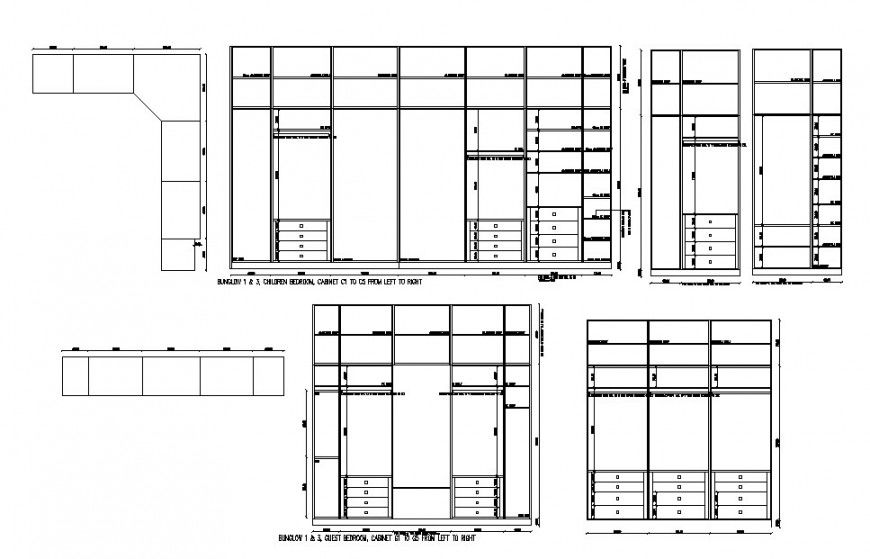 Wooden Wardrobe Elevation and Section CAD Furniture Drawing