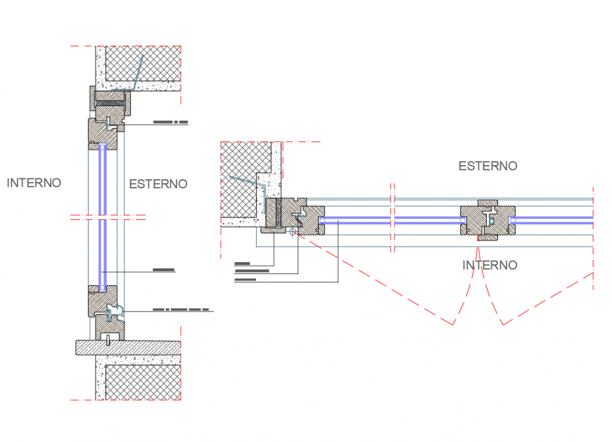 Wooden window doors installation structure details dwg file