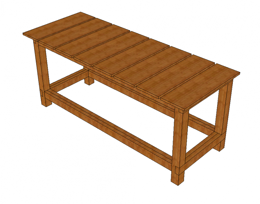 Wooden working bench detail elevation 3d model layout dwg file