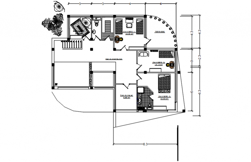 Work layout plan of house 2d view autocad software file