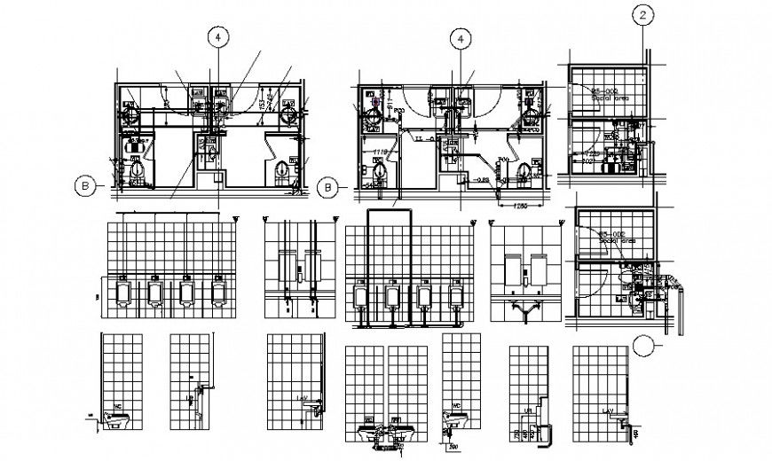 Work plan of the sanitary toilet with section autocad file