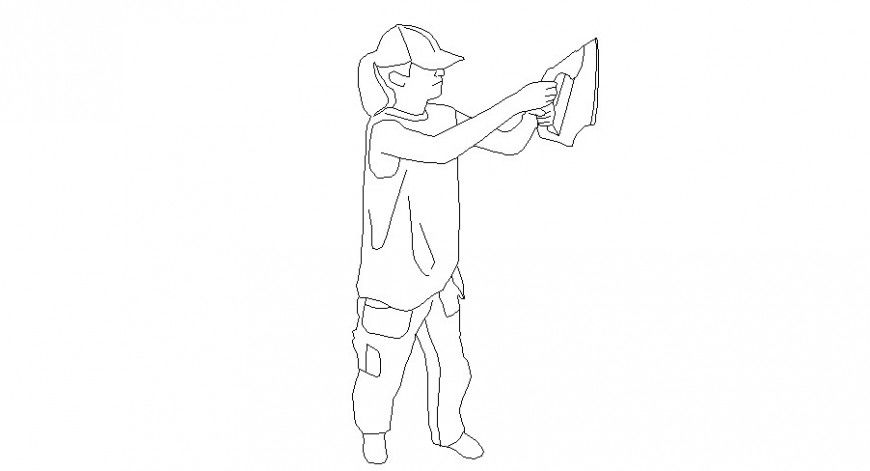 Worker doing plastering work detail 2d view people block autocad file