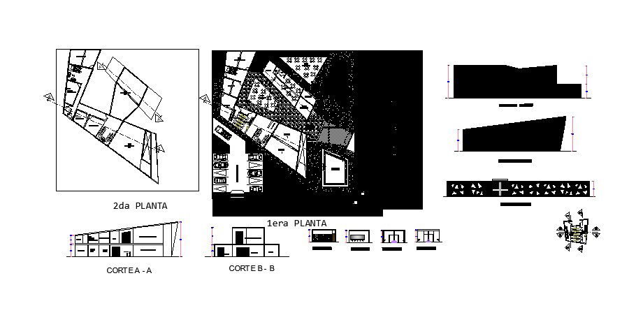 working plan of building with elevation and section in AutoCAD