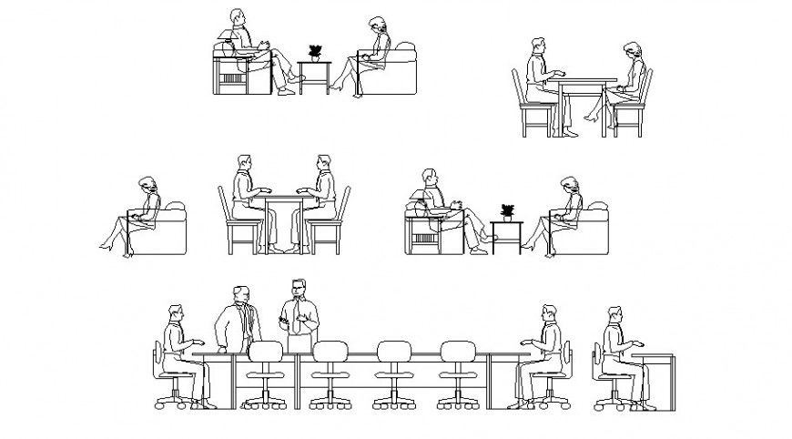 Working corporate people elevation block cad drawing details dwg file
