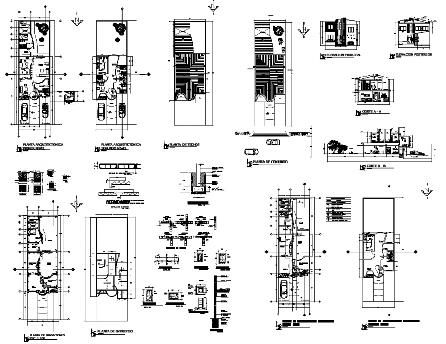 Working drawing of bungalow with all detail in dwg file.