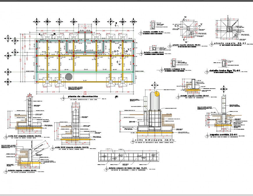 Working Foundation plan and section plan autocad file