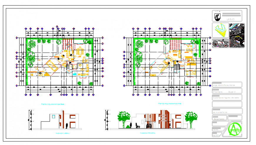 Working Layout & Elevation Of Bungalow design drawing