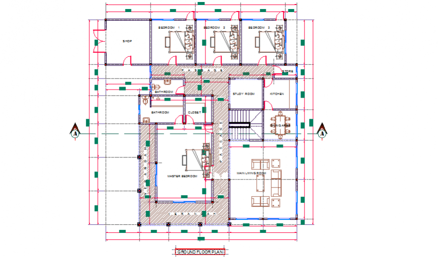 Working layout design drawing of Bungalow project