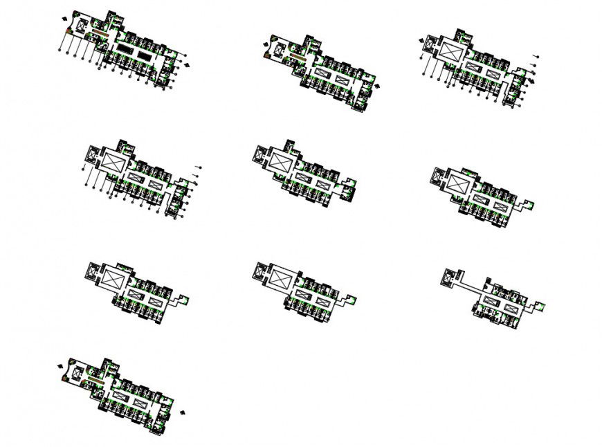 Working plan detail of multi-story building 2d view layout file in autocad format
