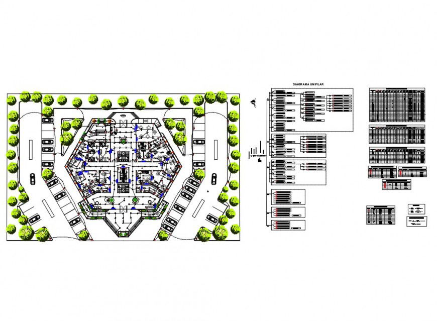Working plan of a building with electrical installation detail 2d view layout dwg file
