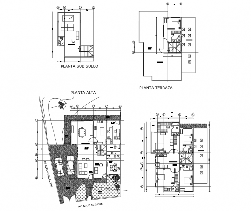 Working plan of housing apartment building 2d view dwg file