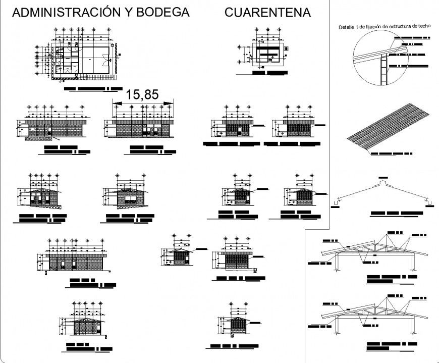 Workshop plan, elevation and section plan dwg file
