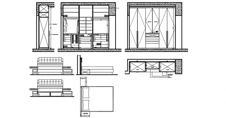 Wradrobe and bed design model elevation model detail dwg file
