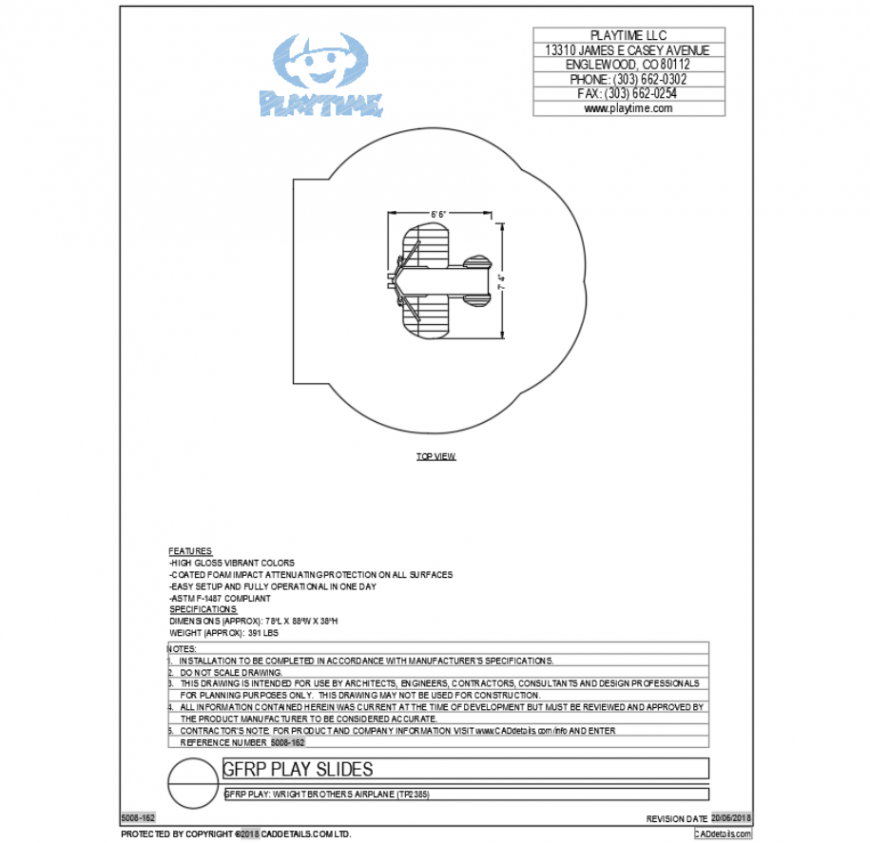 Wright brothers airplane top view cad block design dwg file