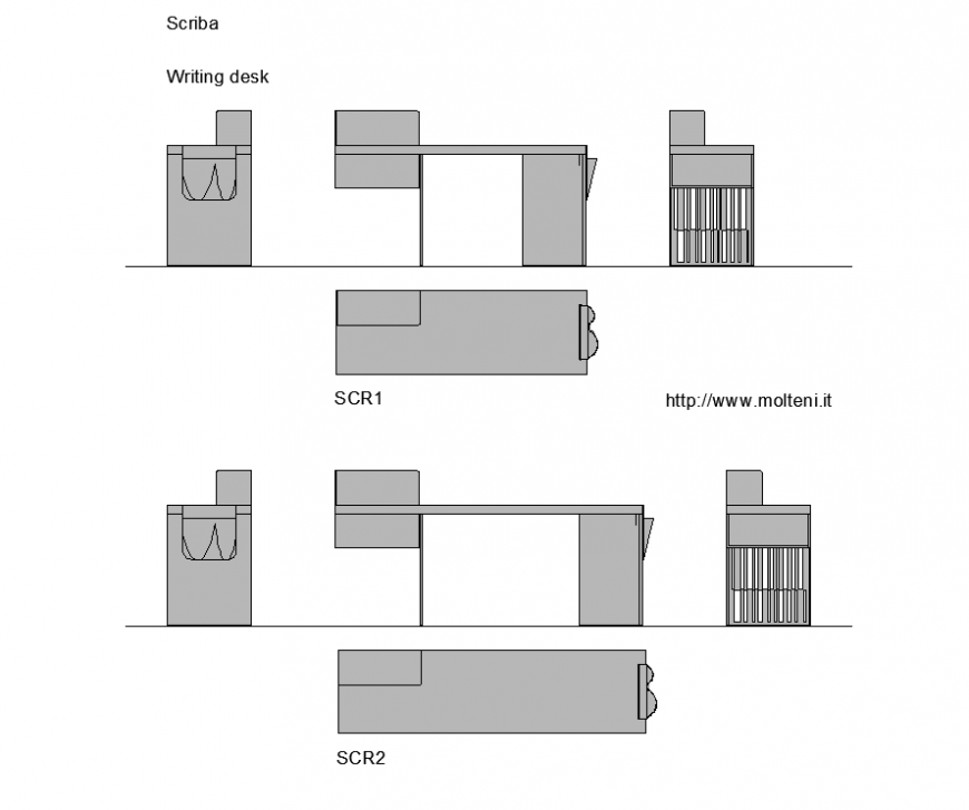 Writing desk detail elevation layout 2d view autocad file