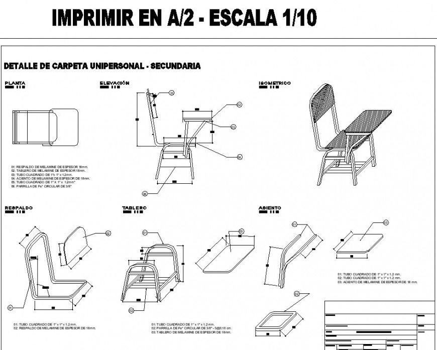 Writing table joinery and construction drawing in dwg file.