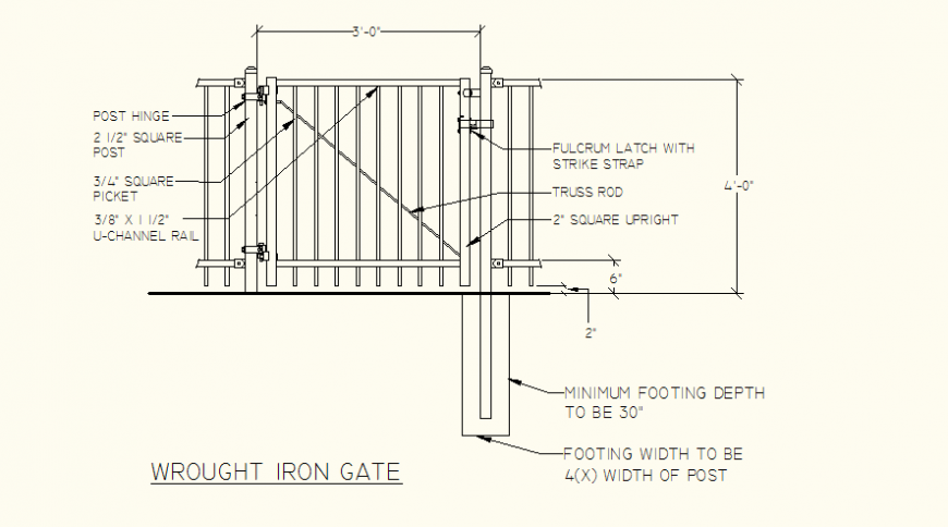 Wrought iron gate detail plan and elevation autocad file