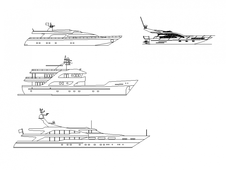 Yachts detail elevation 2d view layout autocad file