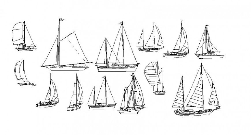 Yatch drawings 2d view elevation autocad file