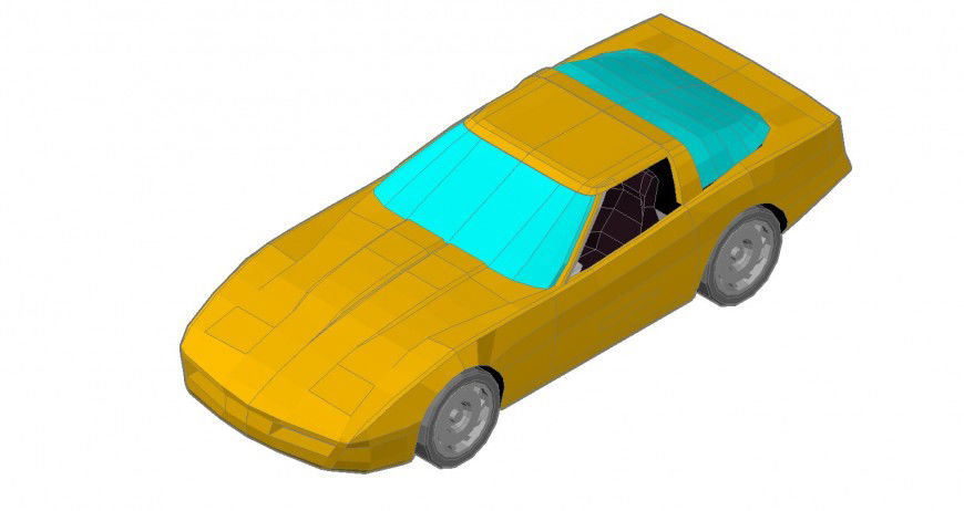 Yellow car 3d model in dwg AutoCAD file.
