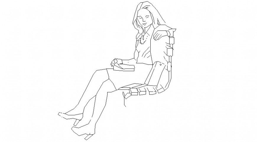 Young lady drawings 2d view elevation of people blocks autocad software file