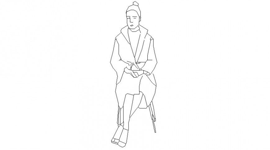 Young lady drawings 2d view of people blocks autocad software file