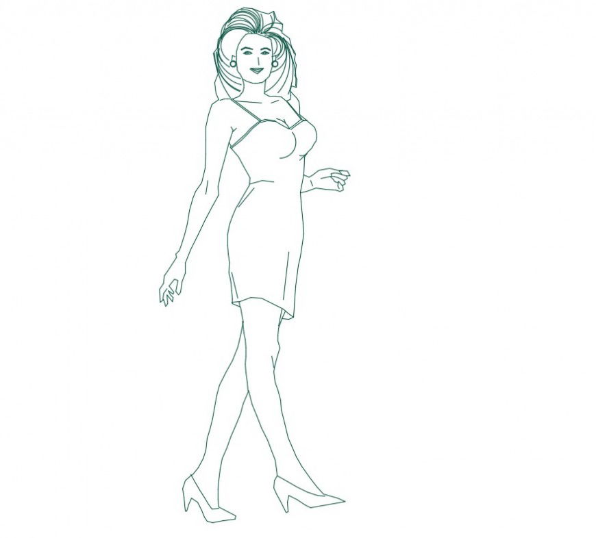 Young lady drawings 2d view of people blocks dwg file