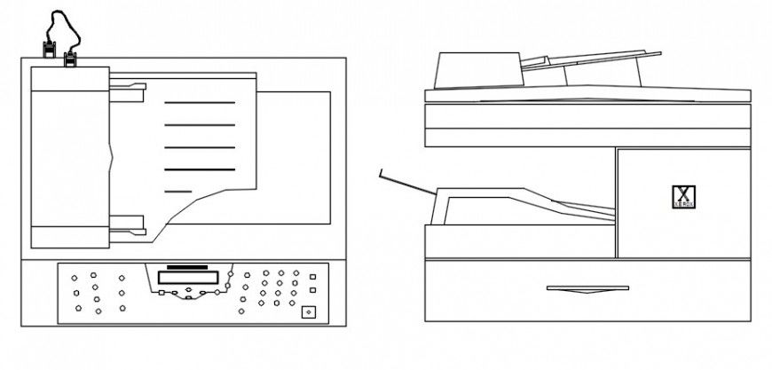 Zerox printer machine elevation block drawing details dwg file
