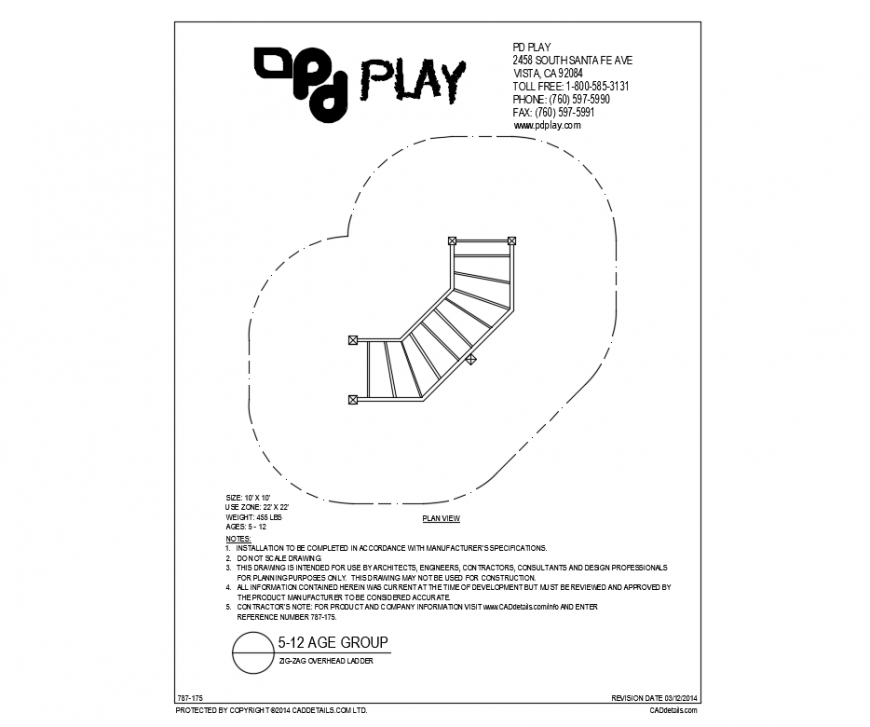 Zig-zag overhead ladder play equipment of garden dwg file