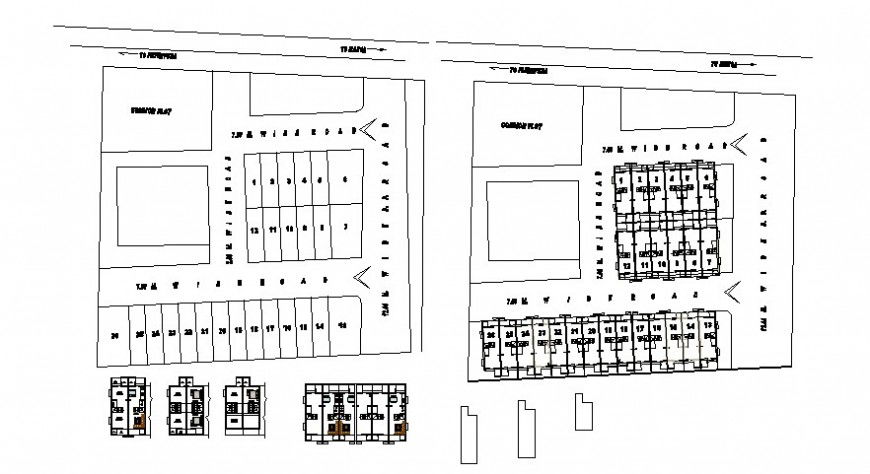 Zonal area and building blocks detail 2d view layout autocad file