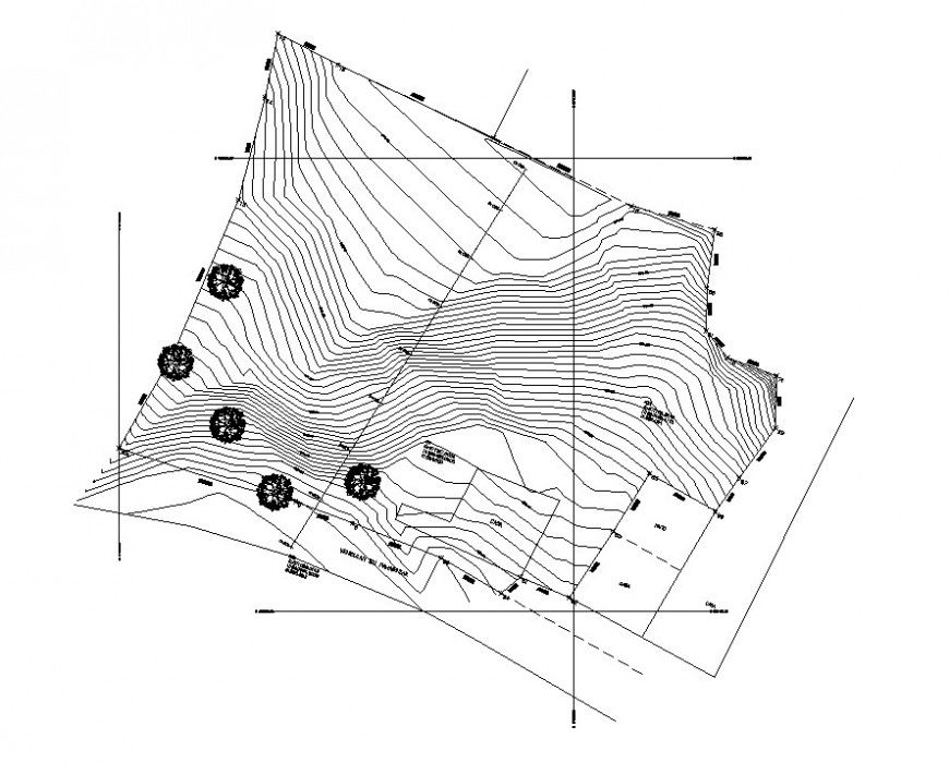 Zonal contour mapping of an area detail 2d view layout autocad file