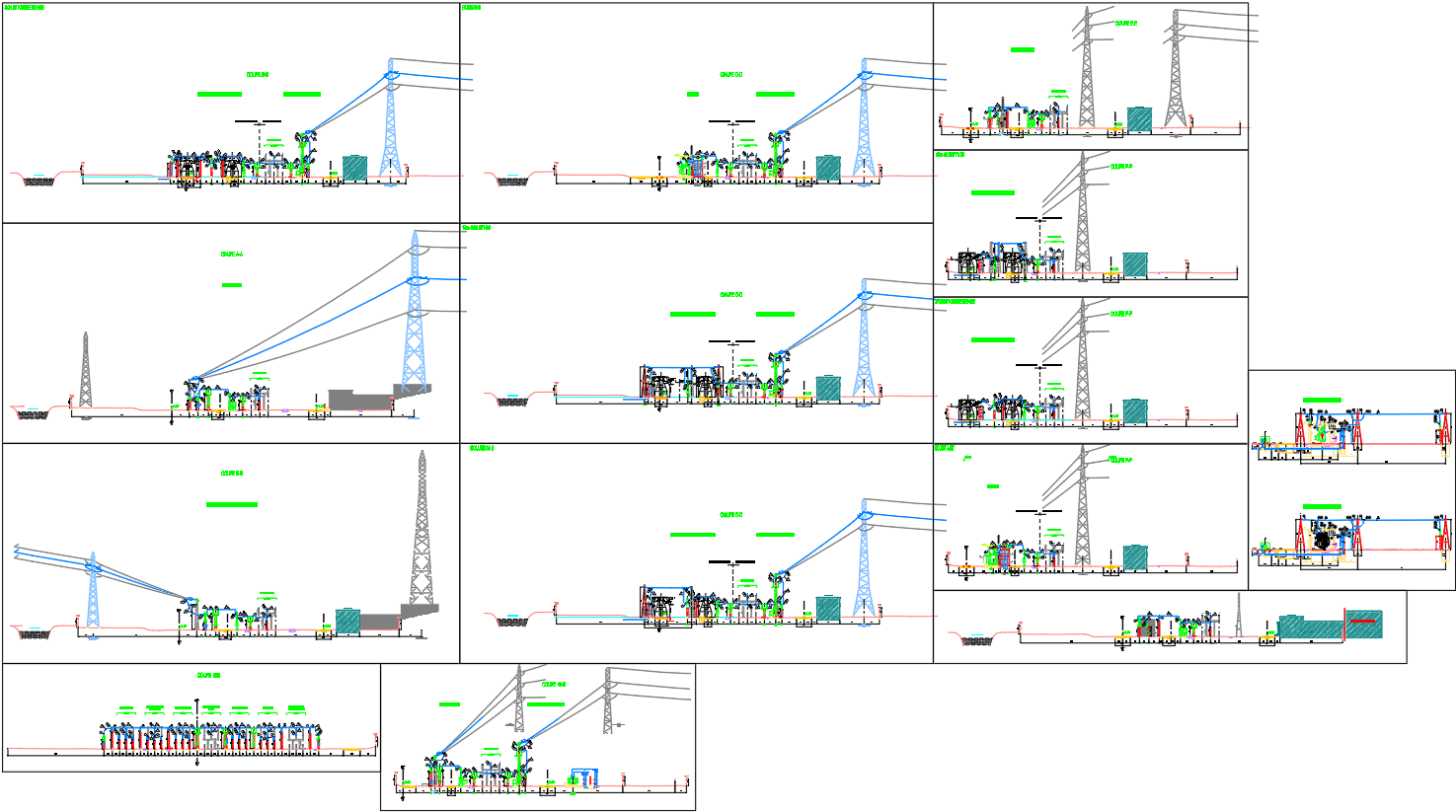 High Voltage Substation Elevation Layout plan in CAD File