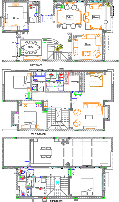 4 BHK Vastu House Plan in AutoCAD