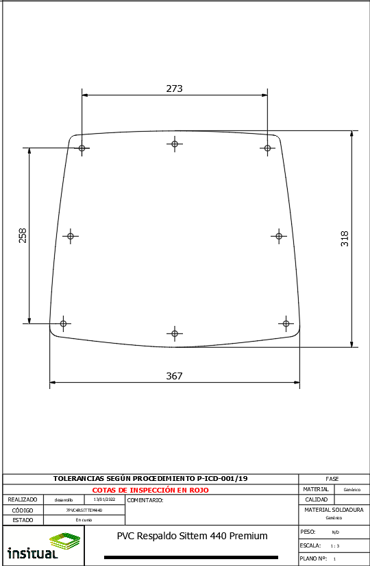 PVC Backrest Drawing-Sittem 440 Premium CAD