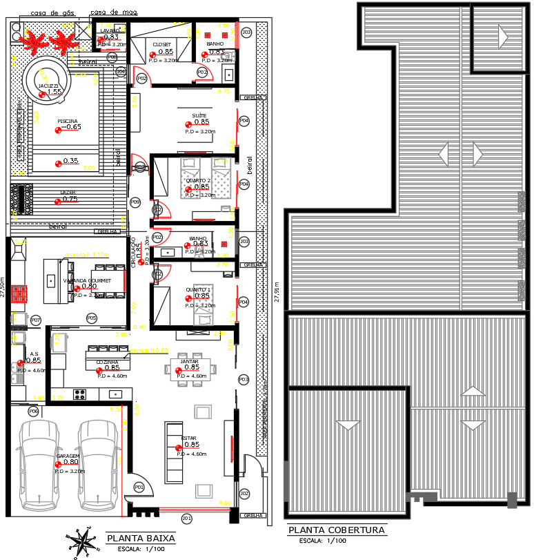 Modern House CAD Floor Plan with Roof Layout DWG