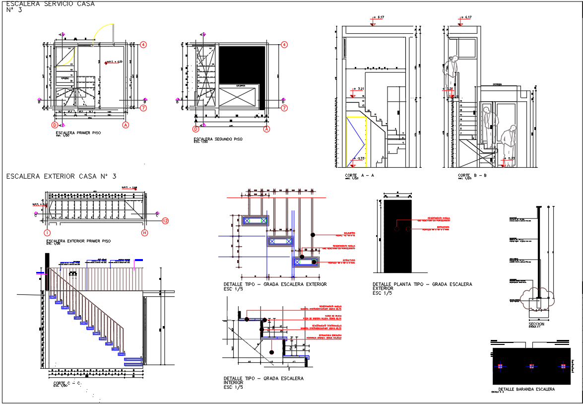 Service and Exterior Staircase CAD Plans and Details