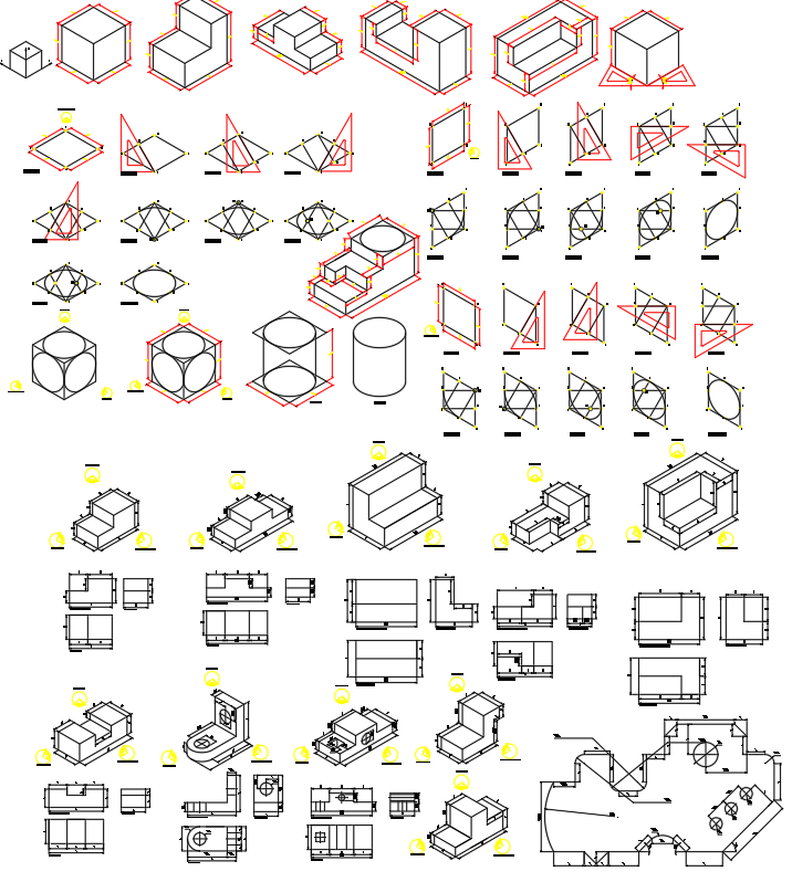 Architectural CAD Blocks 2D and 3D Geometric Drawings