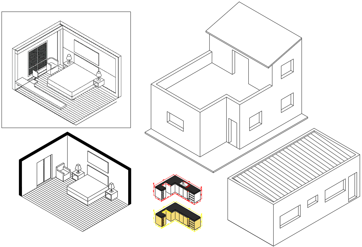 3D Isometric CAD Blocks for Bedroom and House Design