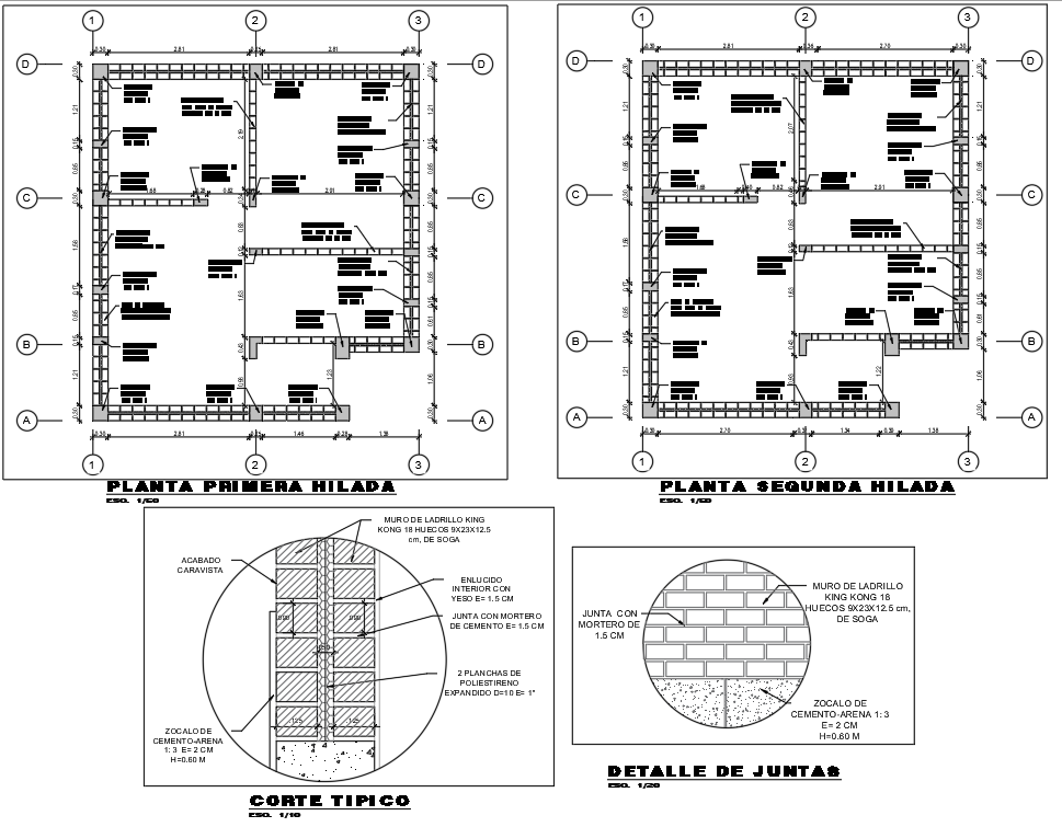 Brick Wall Construction Plan with Section and Joint Detail