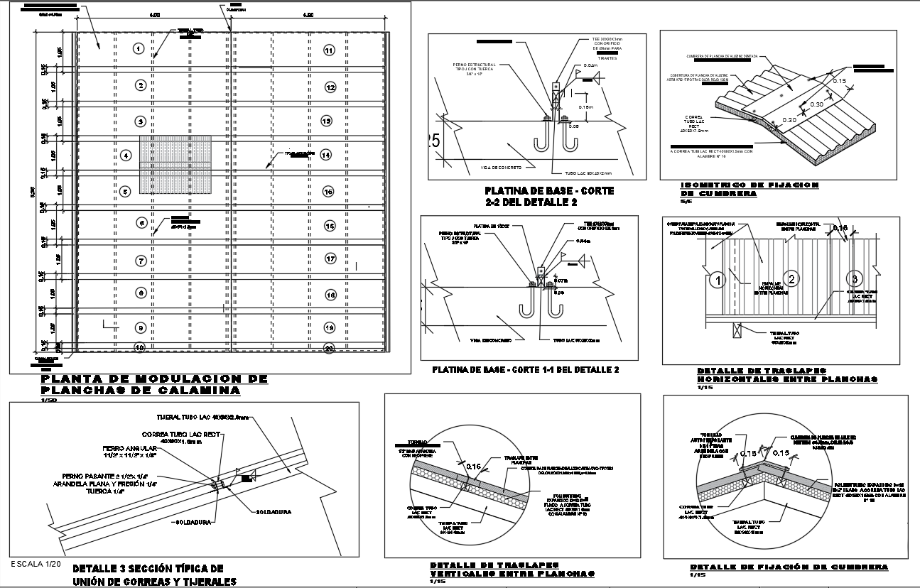 Roof Sheet Layout with Fixing and Overlap CAD Details
