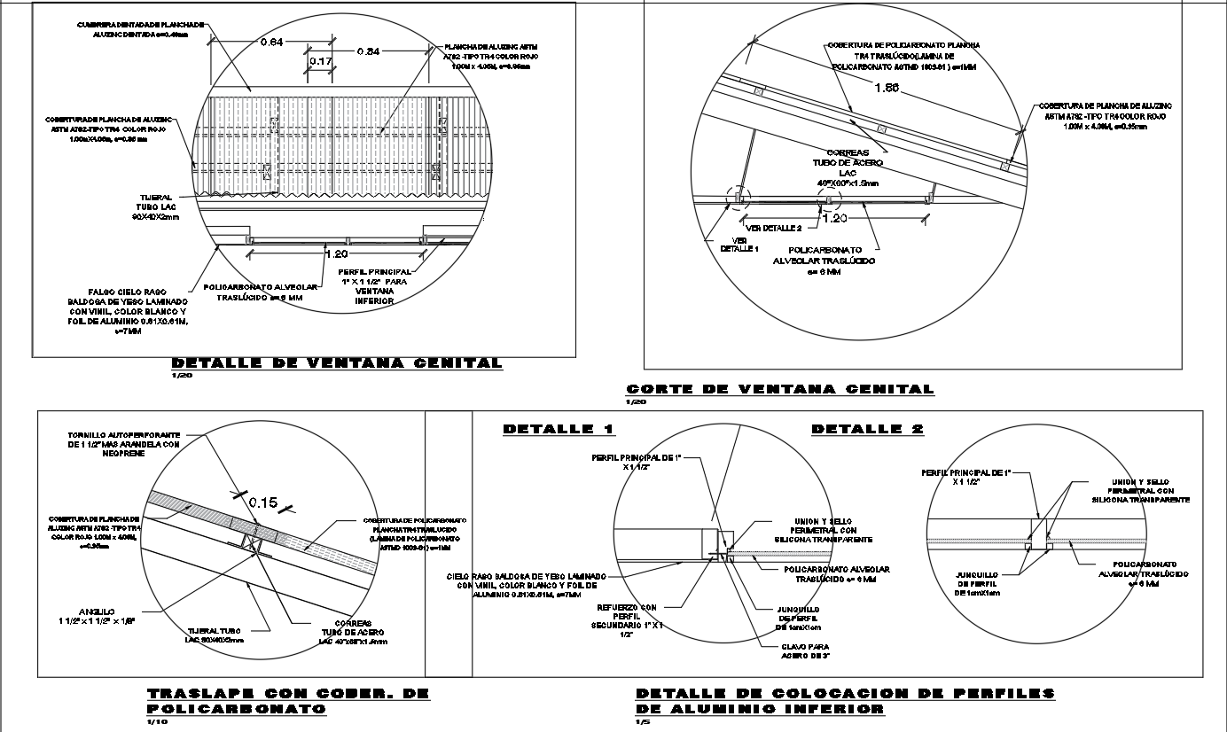 Polycarbonate Skylight and Aluminum Profile CAD Details