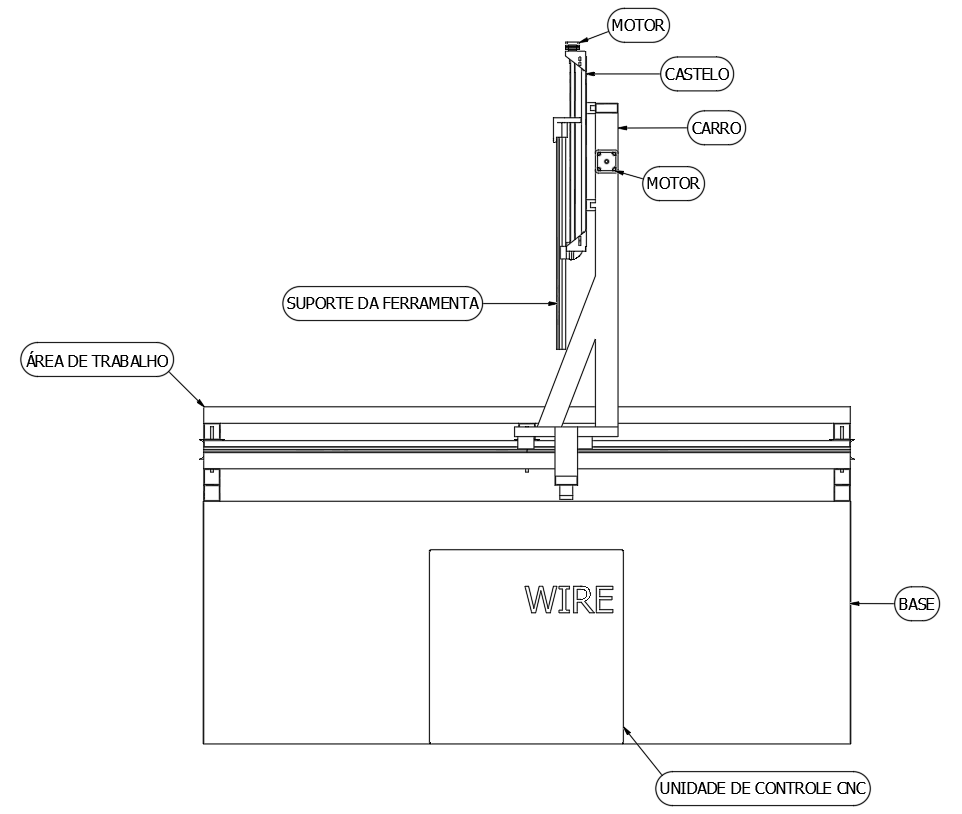 2D Side View CAD Drawing of CNC Machine